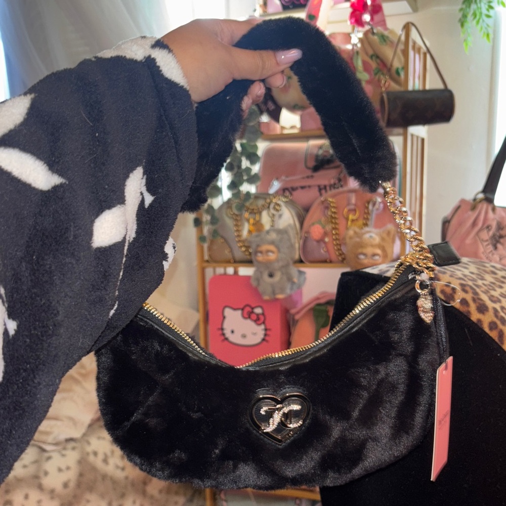 Black fur juicy couture shoulder bag